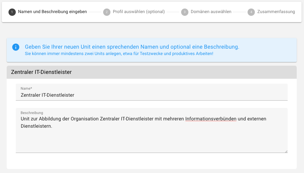 Unit Name und Beschreibung
